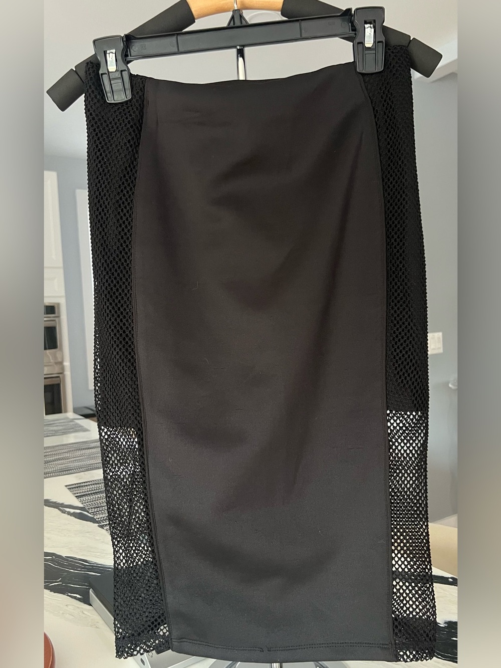 Kardashian Collection Black Mesh-Panel Pencil Skirt